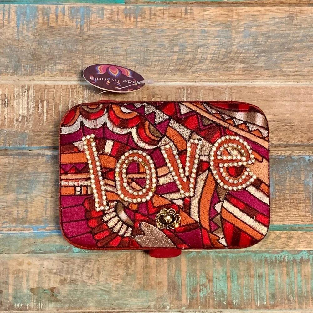 Embroidered Love Jewelry Storage Box with Rose & Rhinestones - Rare! - Picture 6 of 10